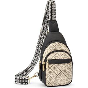 Women Monogram Print Imported PU Leather Small Crossbody Chest Sling Travel Bag